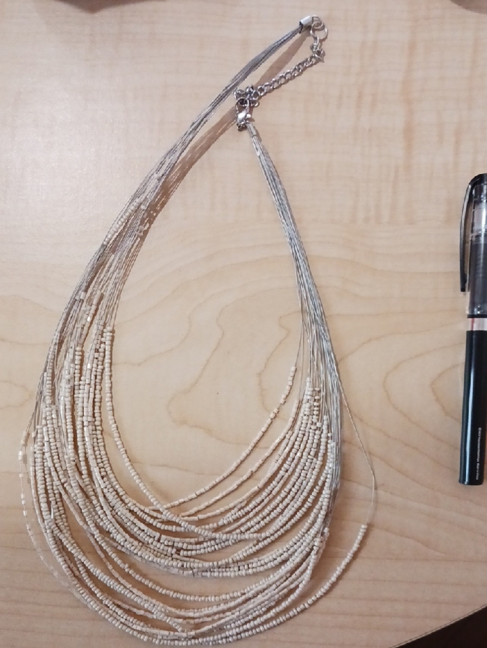 Source Unknown Layered Seed-Bead Necklace in Cream and Silver